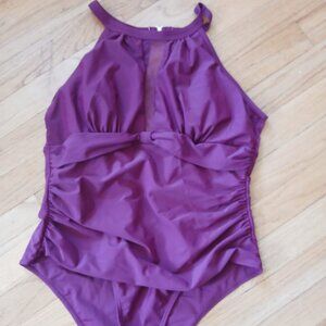 Purple one-piece halter bathing suit Size large